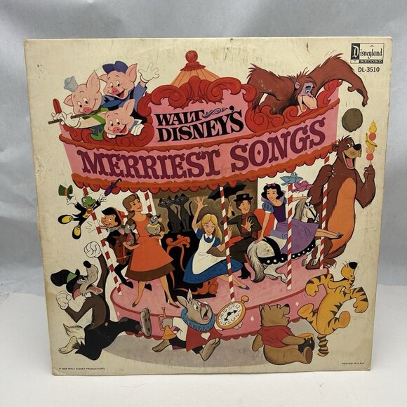 WALT DISNEY'S MERRIEST SONGS 1968 Vinyl LP DL-3510 - Great Condition
